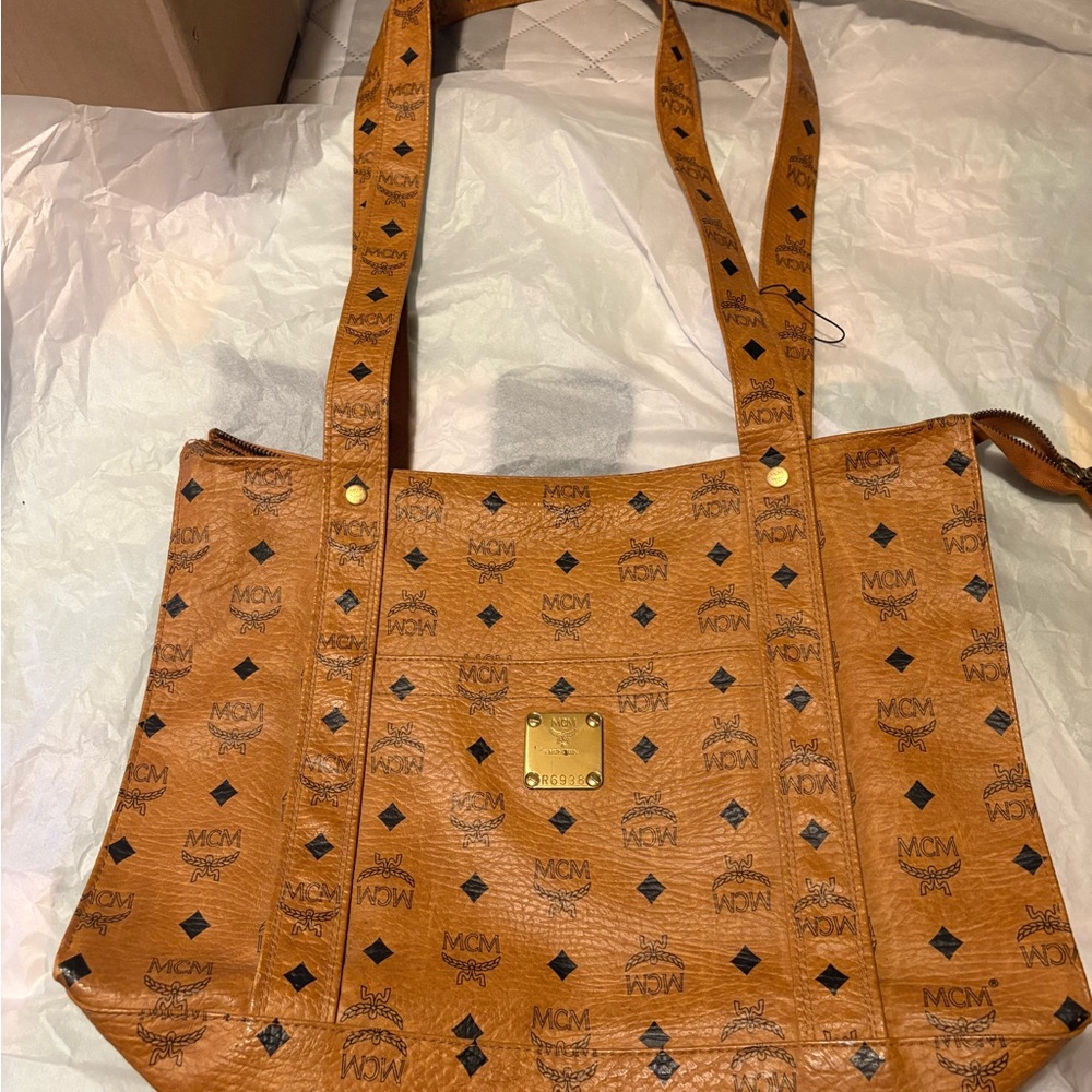 MCM Cognac Logo Tote Bag